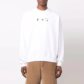 Off-White Herre FW21 Arrow-mønster Rundhalset genser Løs passform Hvit