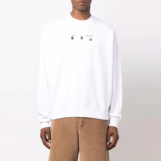 Off-White Herre FW21 Arrow-mønster Rundhalset genser Løs passform Hvit