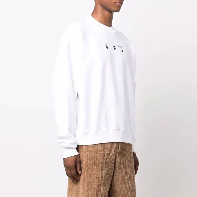 Off-White Herre FW21 Arrow-mønster Rundhalset genser Løs passform Hvit