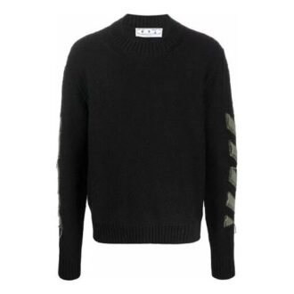 Off-White Herre FW21 Arrow Pattern Rundhalset Pullover Ullgenser Løs Passform Svart