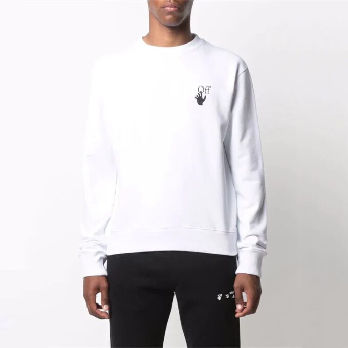 Off-White Herre FW21 Arrow-trykk Pullover Rundhals Langermet Løs Passform Hvit