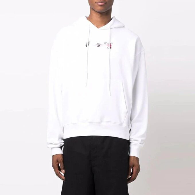 Off-White Herre FW21 Arrows-mønster Alfabettrykk Ensfarget Løs Passform Hvit