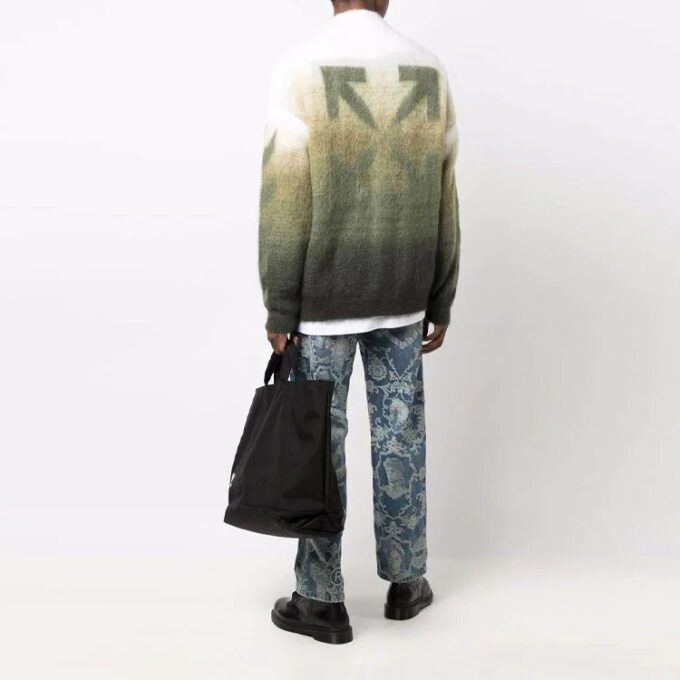 Off-White Herre FW21 Arrows-mønster Glidelås Cardigan Ullgenser Løs Passform Grønn