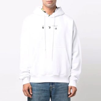 Off-White Herre FW21 Arrows-mønster Hette Langermet Løs Passform Hvit