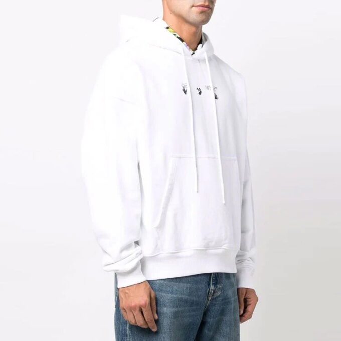 Off-White Herre FW21 Arrows-mønster Hette Langermet Løs Passform Hvit
