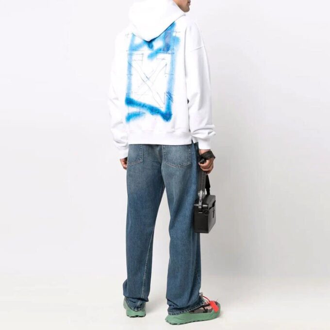 Off-White Herre FW21 Arrows-mønster Hette Langermet Løs Passform Hvit