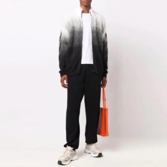 Off-White Herre FW21 Arrows-mønster Jacquard Gradient Glidelås Cardigan Ullgenser Løs Passform Svart