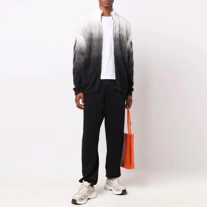 Off-White Herre FW21 Arrows-mønster Jacquard Gradient Glidelås Cardigan Ullgenser Løs Passform Svart