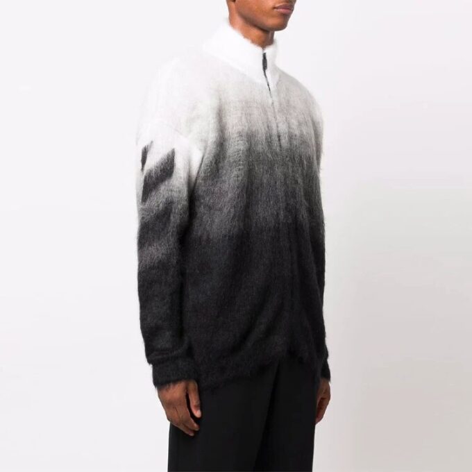 Off-White Herre FW21 Arrows-mønster Jacquard Gradient Glidelås Cardigan Ullgenser Løs Passform Svart