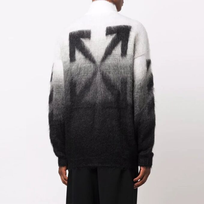 Off-White Herre FW21 Arrows-mønster Jacquard Gradient Glidelås Cardigan Ullgenser Løs Passform Svart