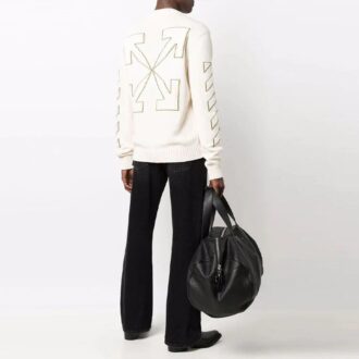 Off-White Herre FW21 Arrows-mønster Strikket Langermet Rundhalset Ullgenser Hvit