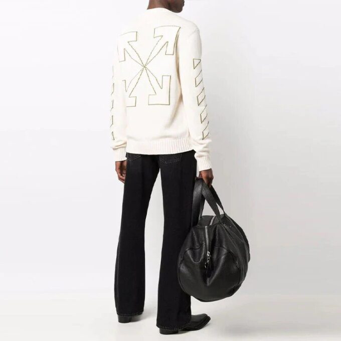 Off-White Herre FW21 Arrows-mønster Strikket Langermet Rundhalset Ullgenser Hvit