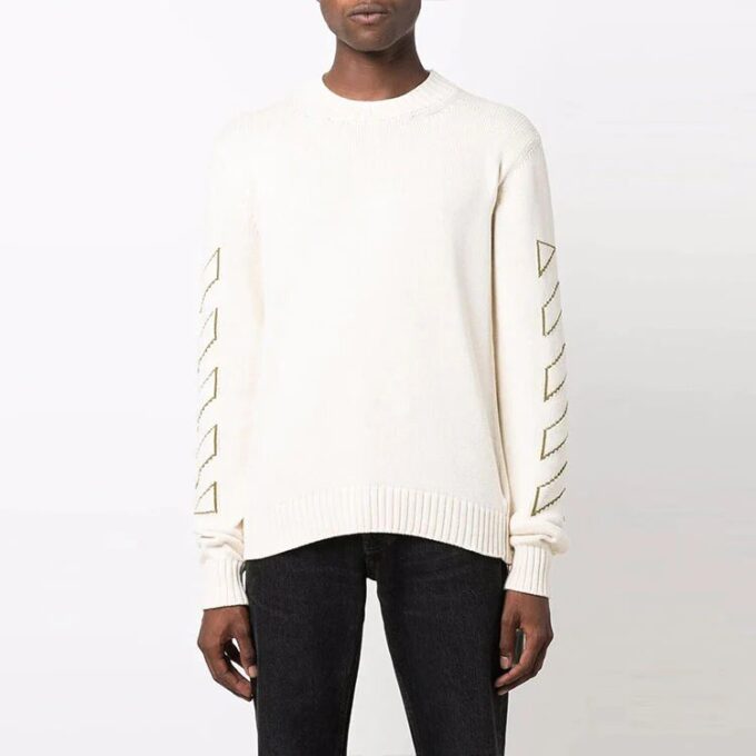 Off-White Herre FW21 Arrows-mønster Strikket Langermet Rundhalset Ullgenser Hvit