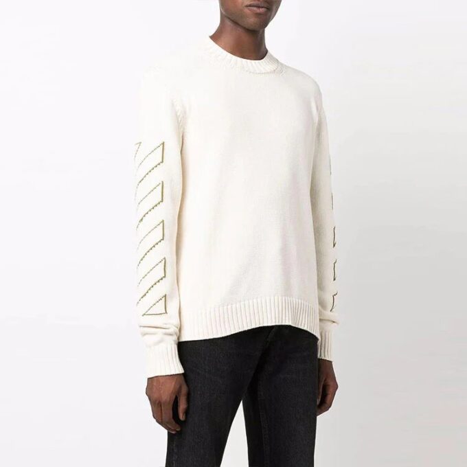 Off-White Herre FW21 Arrows-mønster Strikket Langermet Rundhalset Ullgenser Hvit