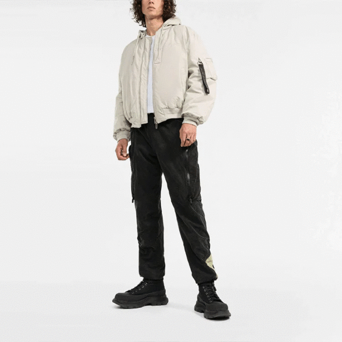 Off-White Herre FW21 avtakbar hettejakke med glidelås, løs passform, lysebrun
