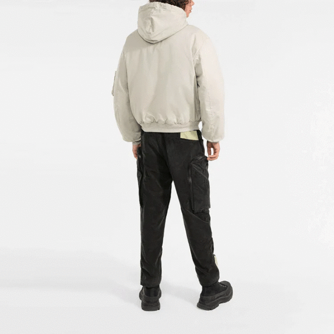 Off-White Herre FW21 avtakbar hettejakke med glidelås, løs passform, lysebrun