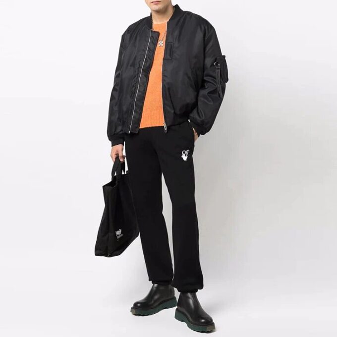 Off-White Herre FW21 Bomullsbukser med piletrykk/Joggebukse/Løpebukse Løs passform Svart