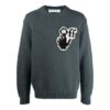 Off-White Herre FW21 Bryst Intarsia Strikk Logo Rundhals Langermet Ullgenser Løs Passform Grønn