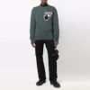 Off-White Herre FW21 Bryst Intarsia Strikk Logo Rundhals Langermet Ullgenser Løs Passform Grønn