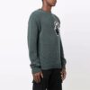 Off-White Herre FW21 Bryst Intarsia Strikk Logo Rundhals Langermet Ullgenser Løs Passform Grønn