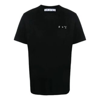 Off-White Herre FW21 Brystlogo Rundhalset Kortærmet Svart T-skjorte