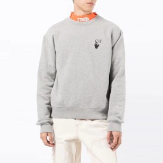 Off-White Herre FW21, brystlogo, trykk, pilemønster på ryggen, lange ermer, løs passform, grå