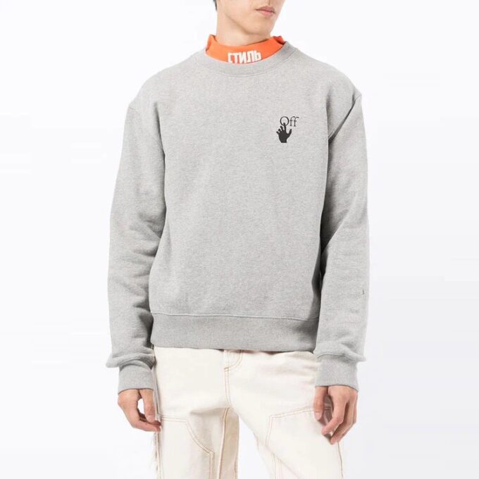 Off-White Herre FW21, brystlogo, trykk, pilemønster på ryggen, lange ermer, løs passform, grå
