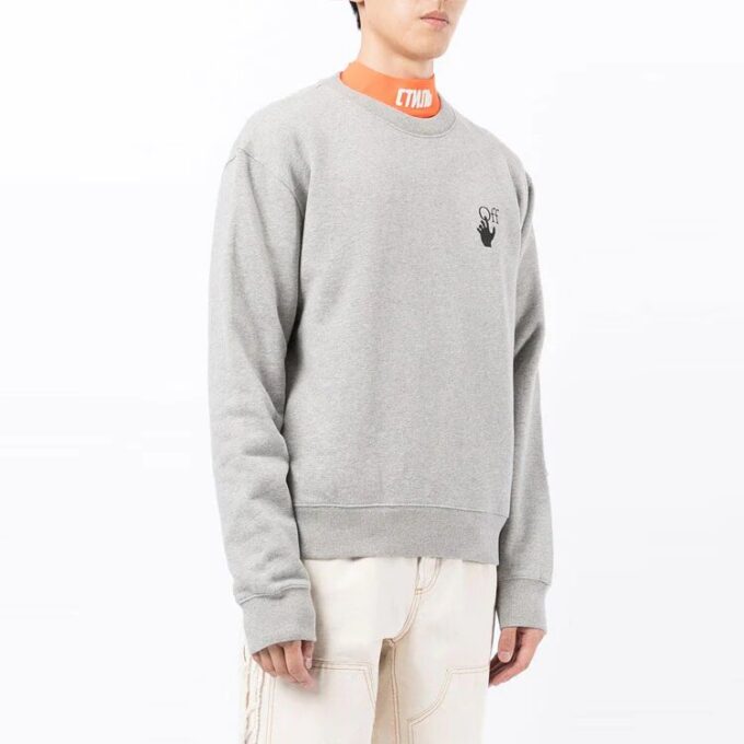 Off-White Herre FW21, brystlogo, trykk, pilemønster på ryggen, lange ermer, løs passform, grå