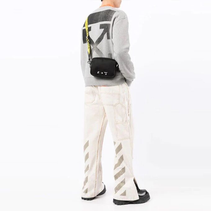 Off-White Herre FW21, brystlogo, trykk, pilemønster på ryggen, lange ermer, løs passform, grå
