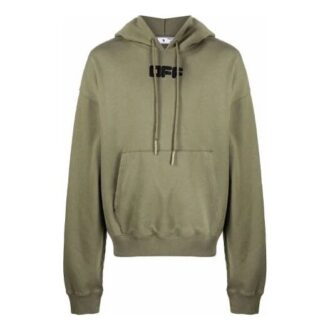 Off-White Herre FW21 Brystlogo-trykk Snøring Hette Langermet Løs passform Grønn