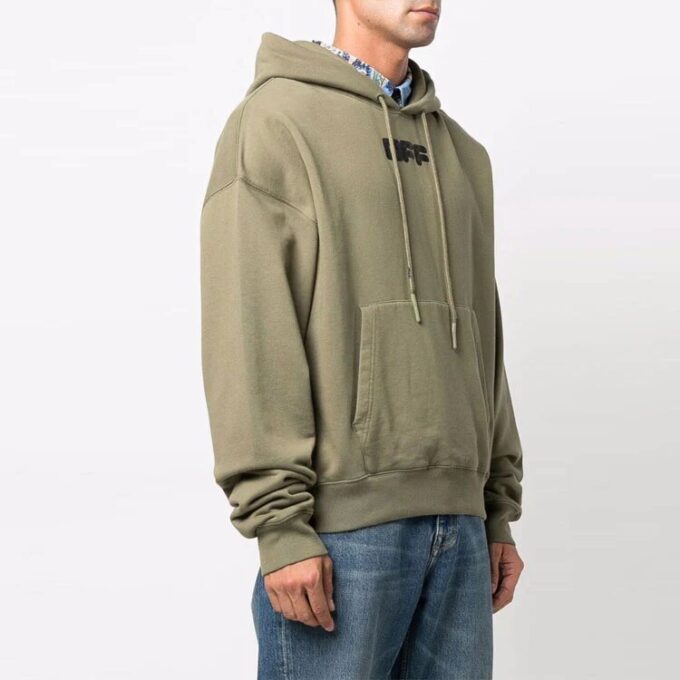 Off-White Herre FW21 Brystlogo-trykk Snøring Hette Langermet Løs passform Grønn