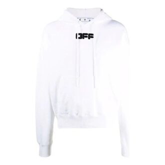 Off-White Herre FW21 Brystlogo Trykk Snøring Hette Langermet Løs Passform Hvit