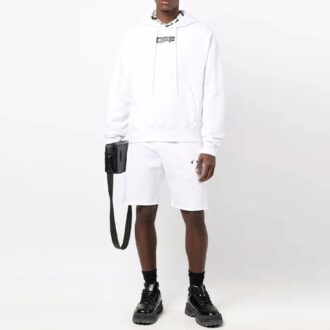 Off-White Herre FW21 Brystlogo Trykk Snøring Hette Langermet Løs Passform Hvit