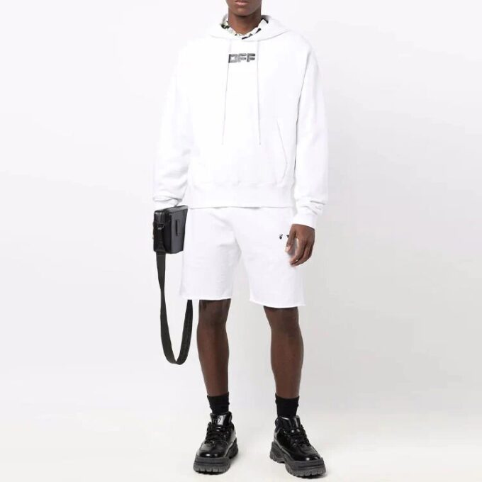 Off-White Herre FW21 Brystlogo Trykk Snøring Hette Langermet Løs Passform Hvit