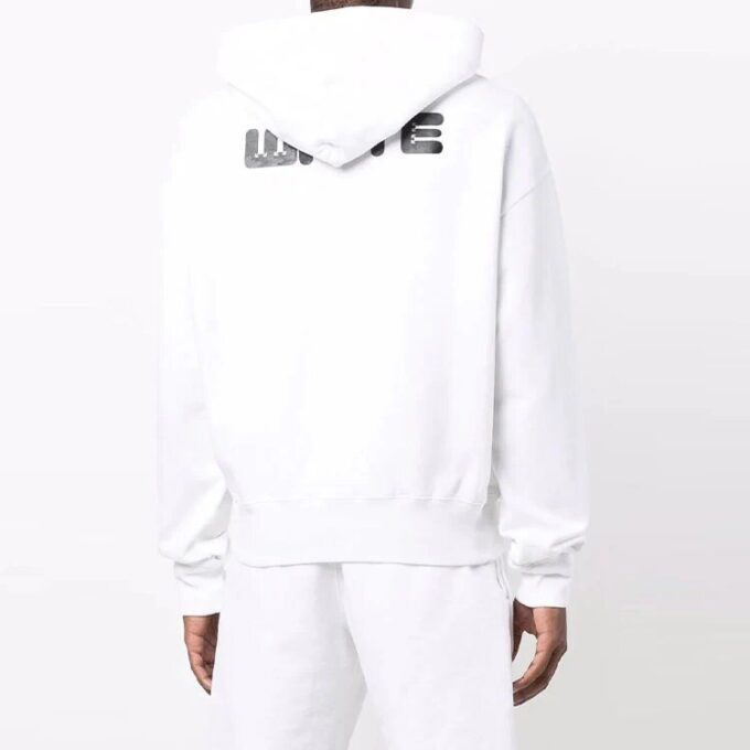 Off-White Herre FW21 Brystlogo Trykk Snøring Hette Langermet Løs Passform Hvit