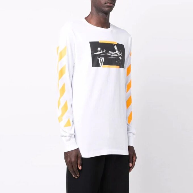 Off-White Herre FW21 Caravaggio-maleri Langermet Hvit T-skjorte