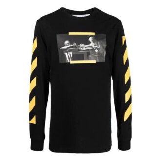 Off-White Herre FW21 Caravaggio-maleri Langermet svart T-skjorte