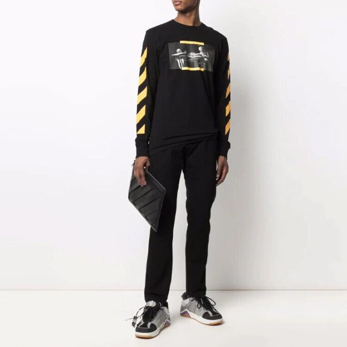 Off-White Herre FW21 Caravaggio-maleri Langermet svart T-skjorte