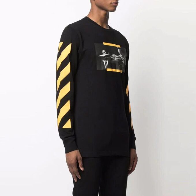 Off-White Herre FW21 Caravaggio-maleri Langermet svart T-skjorte