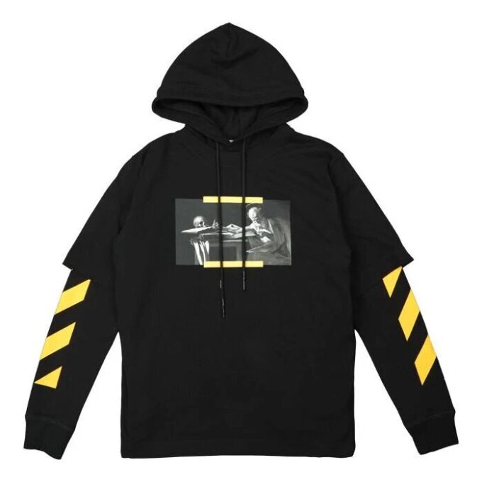 Off-White Herre FW21 Caravaggio-maleri mønster, løs passform, svart