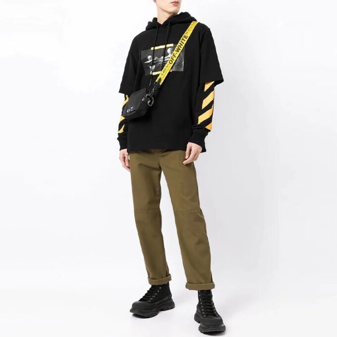 Off-White Herre FW21 Caravaggio-maleri mønster, løs passform, svart