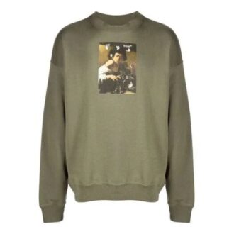 Off-White Herre FW21 Caravaggio-maleri uten hette, løs passform, grønn