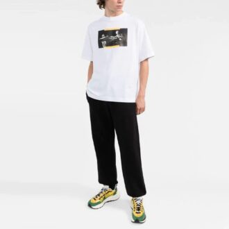 Off-White Herre FW21 Caravaggio-mønstertrykk Rundhalset kortærmet Slim Fit hvit T-skjorte