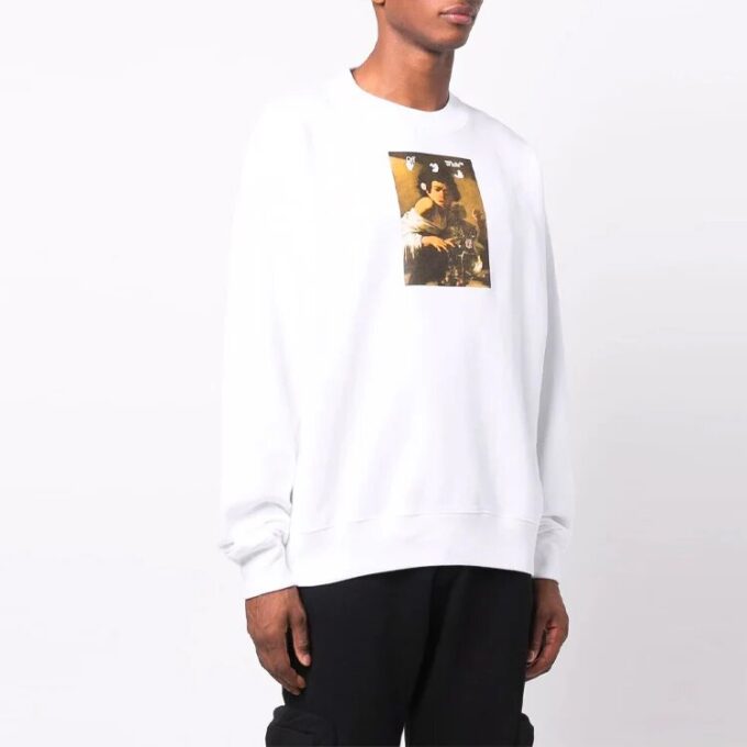 Off-White Herre FW21 Caravaggio-trykk, løs passform, hvit