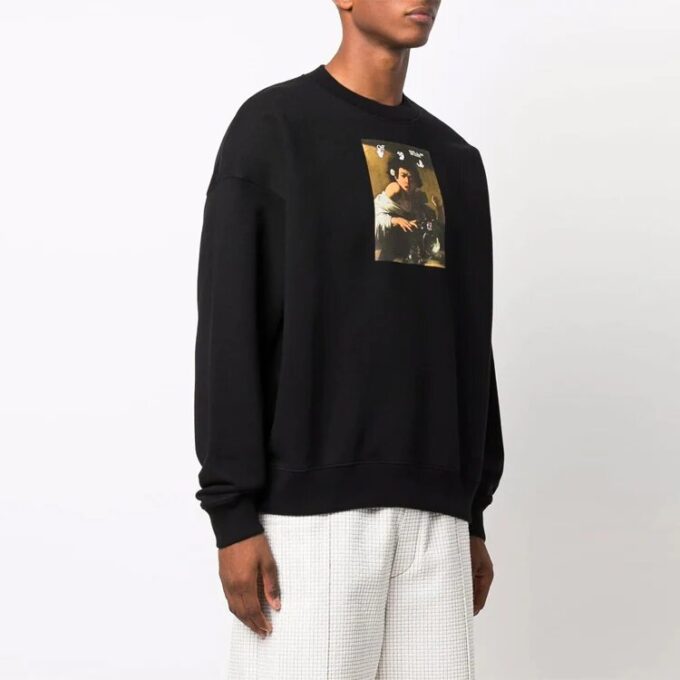 Off-White Herre FW21 Caravaggio-trykk, løs passform, svart