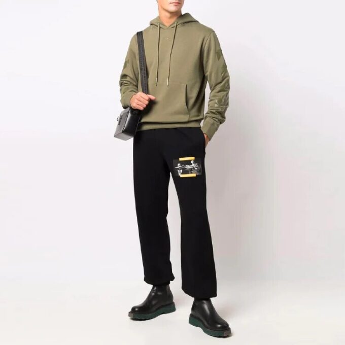 Off-White Herre FW21 Casual hettejakke med trykk, løs passform, grønn