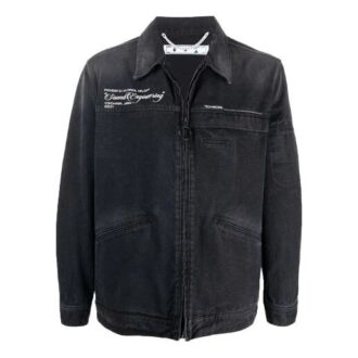 Off-White Herre FW21 Casual vasket effekt Denim mørk grå jakke