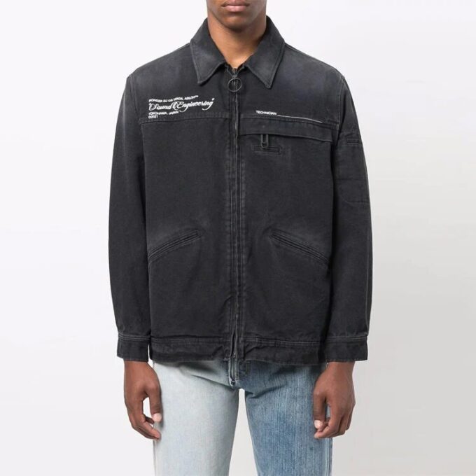 Off-White Herre FW21 Casual vasket effekt Denim mørk grå jakke