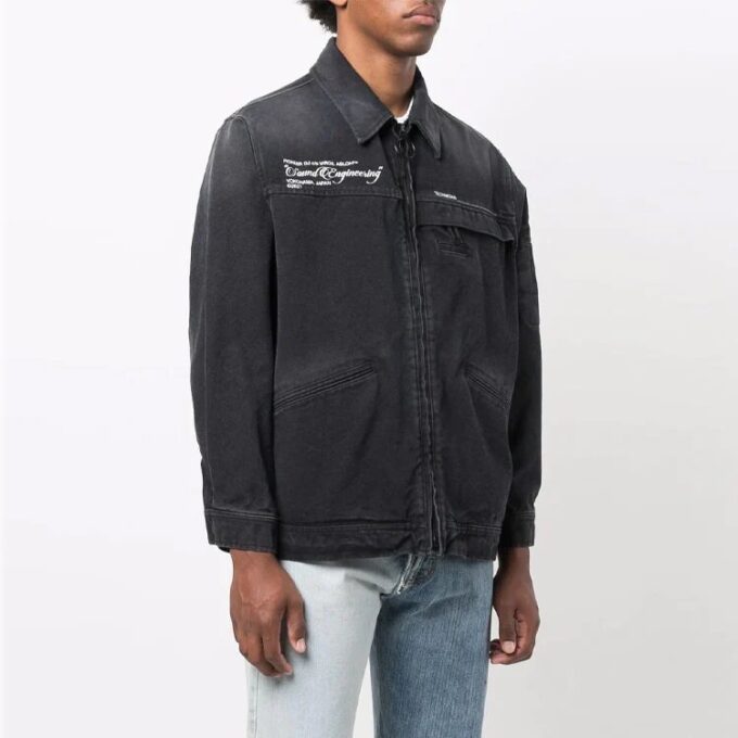 Off-White Herre FW21 Casual vasket effekt Denim mørk grå jakke