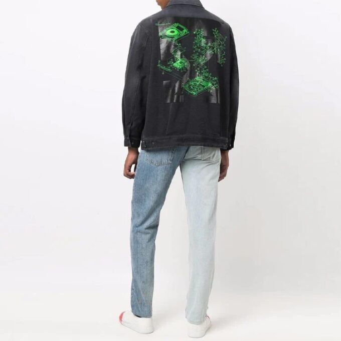 Off-White Herre FW21 Casual vasket effekt Denim mørk grå jakke